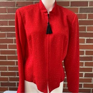Halmode Petites Vintage red sequin gem zippered jacket with black tassel 14P